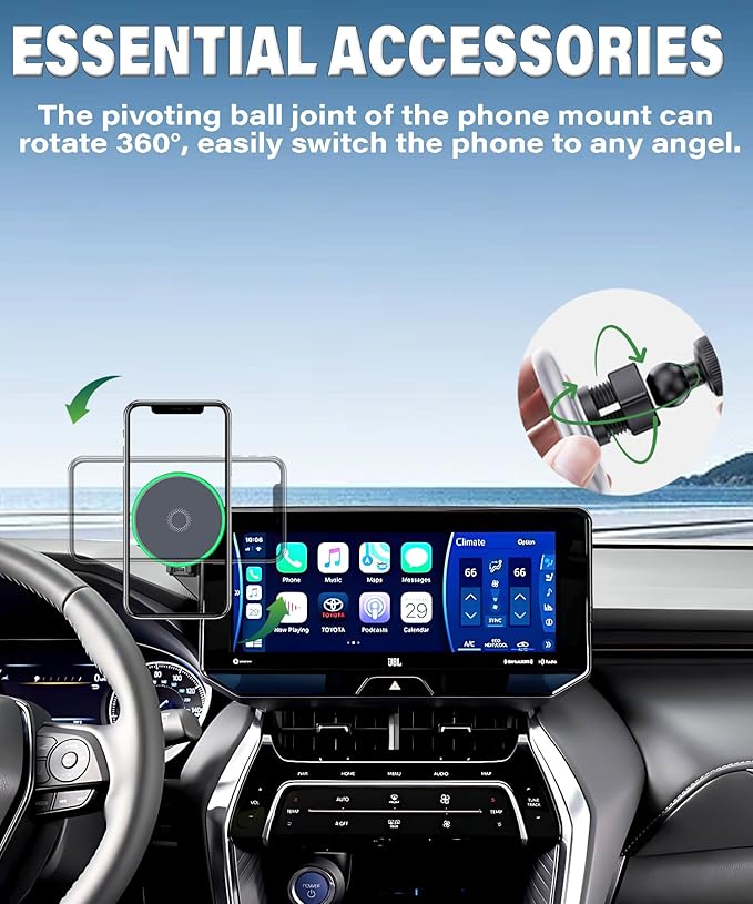 Car Phone Holder for Toyota Venza 2021-2024 Accessories Apply to 12.3 Inch Touch Screen 15W Fast Wireless Charger Screen Fixed Clip Cell Phone Mount Hands-Free 360 Degree Rotation
