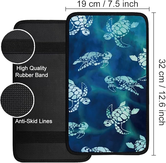 1pc Center Console Armrest Cover Pad 12.6x7.5 inch Sea Turtle Neoprene Car Armrest Cushion Waterproof Armrests Seat Box Cover Protector for Universal Cars Vehicles SUVs