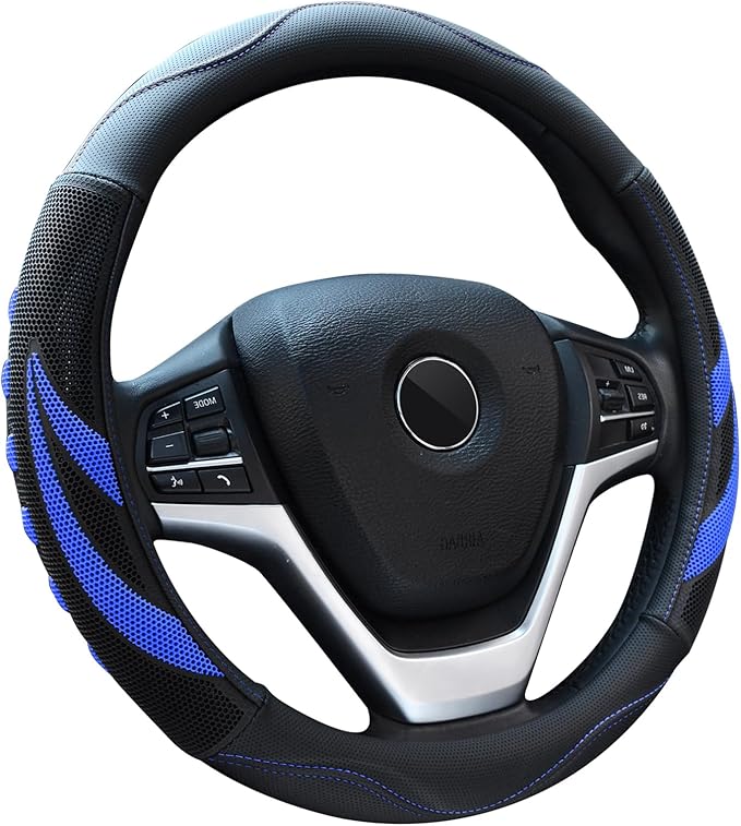 Alusbell Microfiber Leather Steering Wheel Cover Breathable Auto Car Steering Wheel Cover for Men Large-Size with 15 1/2 inches-16 inches Outer Diameter Blue