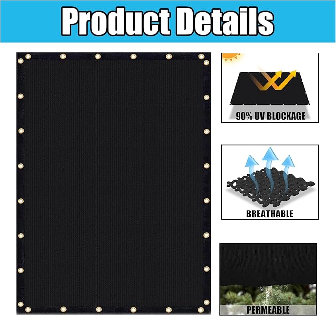 Amagenix 90% Shade Fabric 20'X 23' Black Sun Shade Cloth with Grommets for Pergola Replacement Shade Cover Canopy, Heavy Duty, Cable Zip Ties Included (We Customized)