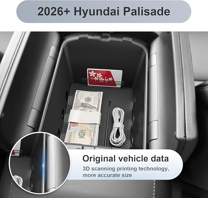 SKTU for 2026 Hyundai Palisade Center Console Organizer for 2026+ Hyundai Palisade Calligraphy Under Center Console Tray Hyundai Palisade 2026 Accessories Lower Console Tray ABS (Calligraphy Only)