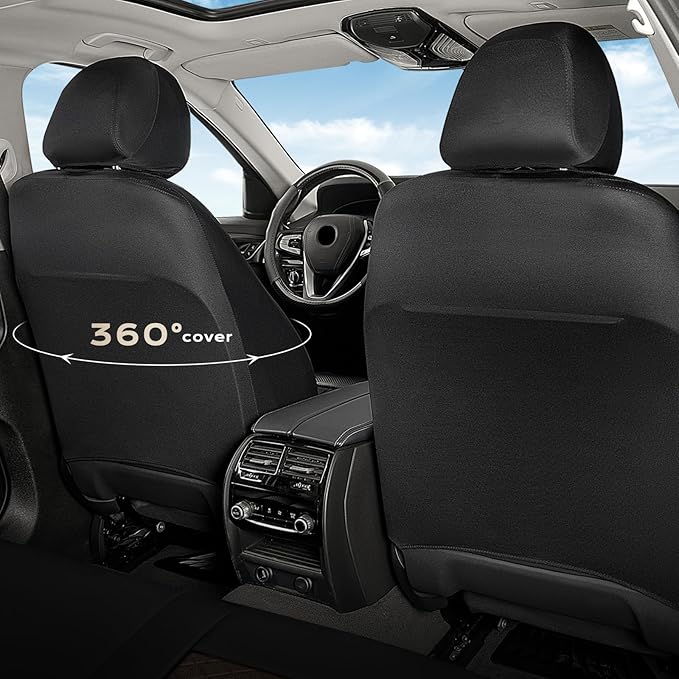Coverado Front Car Seat Covers, Leather Seat Covers for Cars, Automotive Seat Protectors with Splicing Design，Waterproof Auto Seat Cushions Driver Seat Covers Universal for Most Cars, Black & Coffee
