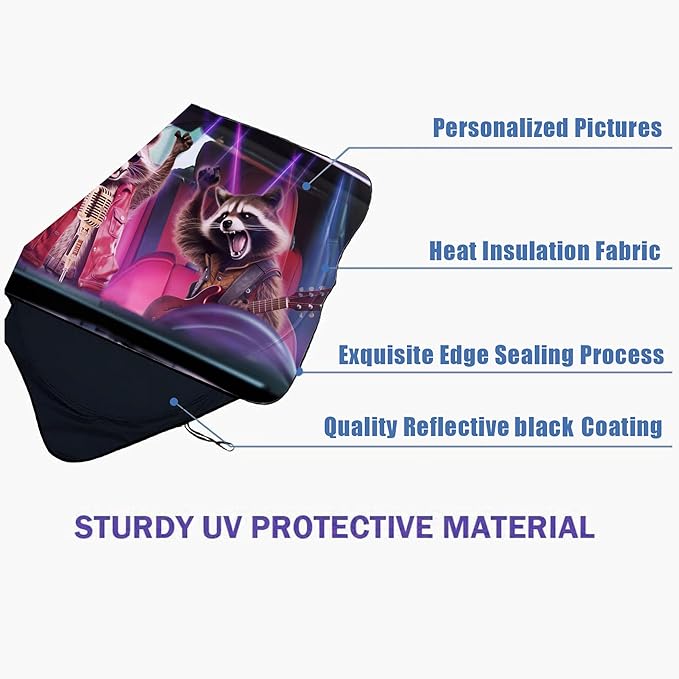 Funny Raccoon Car Windshield Sun Shade Foldable Sunshade Front Window Cover Sun Visor Protector Accessories (59x27.5 inches)