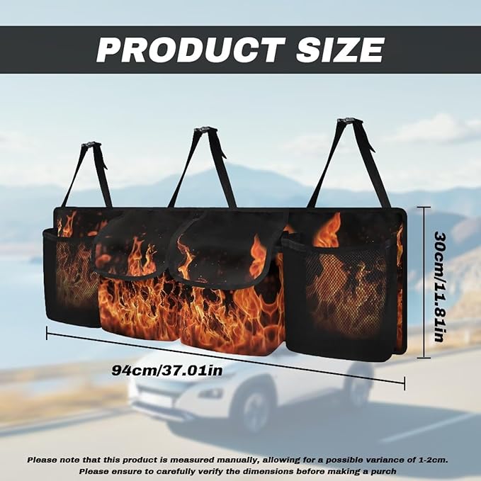Black Fire Auto Car Trunk Organizer - Collapsible, Multi-Pocket Automotive SUV Car Organizer for Storage w/Adjustable Straps - Truck & Car Accessories for Women and Men