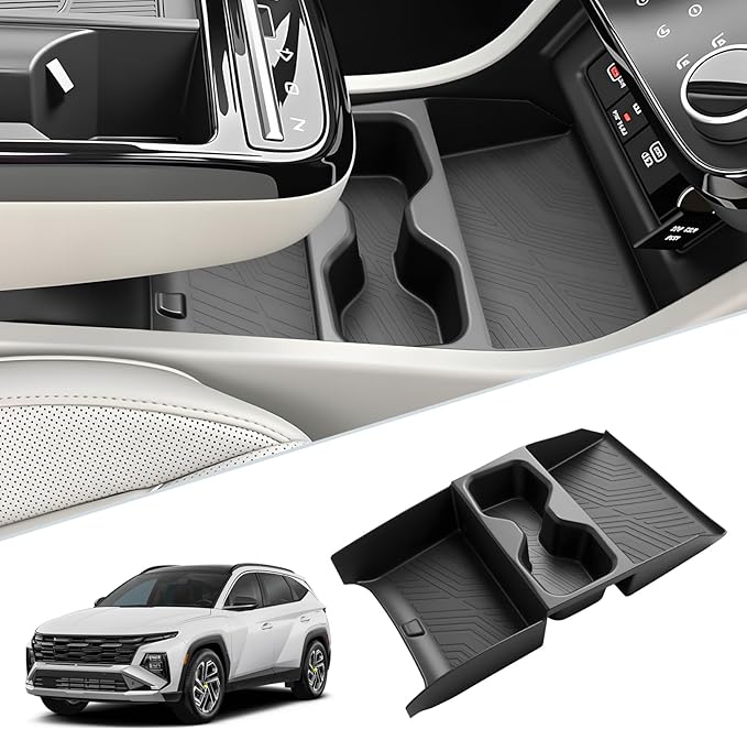 SKTU 2025 2026 Tucson Center Console Organizer for 2025 2026 Hyundai Tucson Limited/Hybrid Console Tray Hyundai Tucson 2025 2026 Accessories Lower Console Tray with Cup Holder (Limited/Hybrid Only)