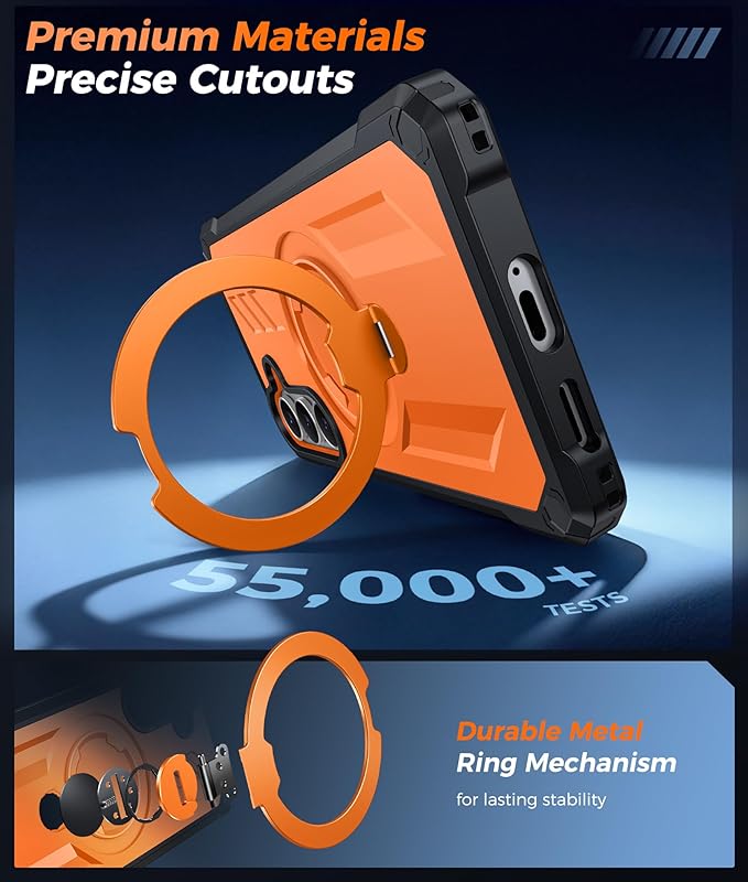 FNTCASE for Samsung Galaxy S25-FE Case: with [Magnetic Ring Kickstand] [Screen Protector] [Compatible with MagSafe] [Military-Grade Drop Protection] Heavy Duty Full Body Protective Phone Cover Orange