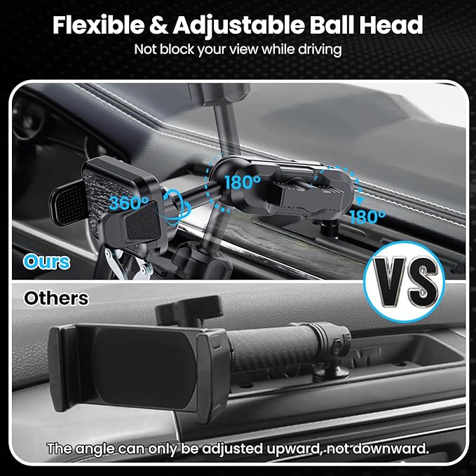 Kaishengyuan Metal Phone Mount for Ram Truck 2013-2018, Dash Mount Cell Phone Holder Compatible with RAM 1500/2500/3500 & 2019+ Classic, Metal Ball Adapter Phone Stand Arm Fit for Most Smartphones
