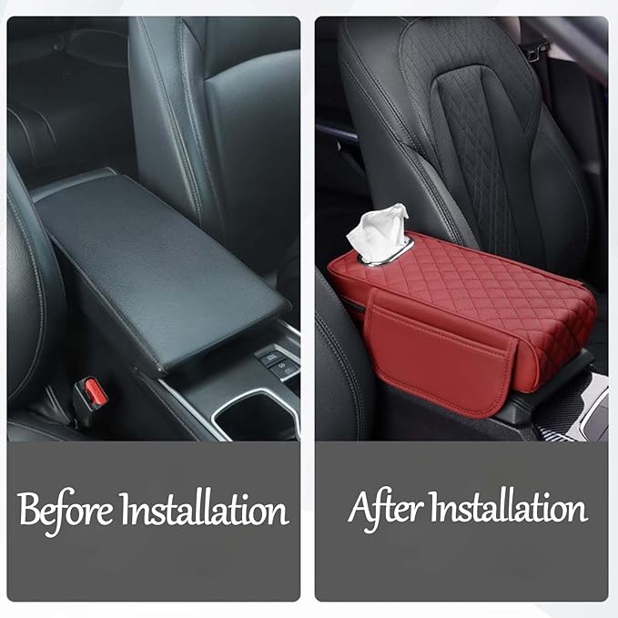 Car Center Console Armrest Pad for Lincoln, Leather Cover with Storage Pocket & Tissue Box Holder, Memory Foam Cushion for Aviator Standard SUV 2020-2025,Red