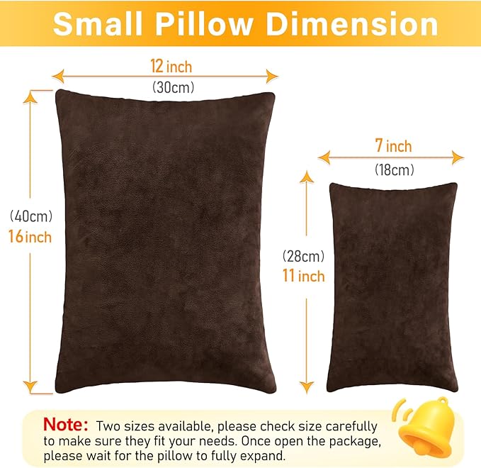 2 Pack Small Pillow, 16 X 12 Inches, Memory Foam Mini Pillow for Travel, Camping, Sleeping, Nap and Neck, Knee, Lumbar Support, Tiny Cushion for Pet, Dogs (Brown)