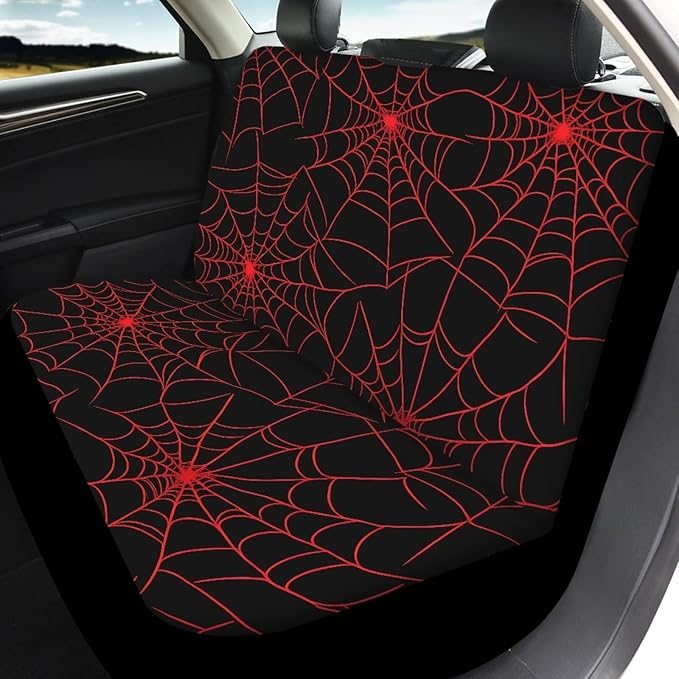 KEIAHUAN Red Spider Web Halloween Car Seat Covers Front and Rear Bench Seat Cushion Cover Universal Fits for Car, SUV, Sedan, Truck