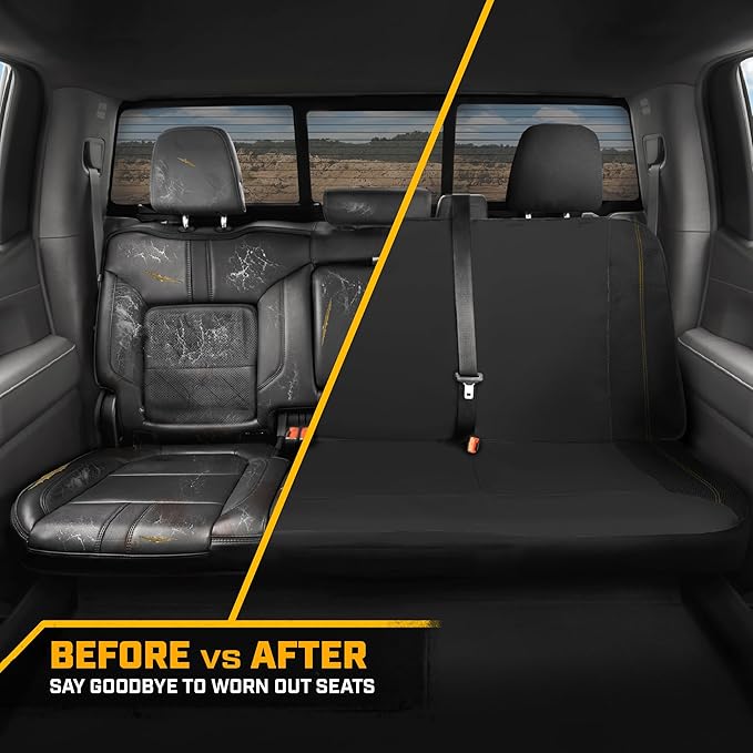CAT PU Leather Rear Bench Seat Cover – Black, 60/40 Split Fit for Cars, Trucks, SUVs – Waterproof, Scratch-Resistant, Semi-Universal Fit Rear Seat Protector for Most Auto Interior – Easy Install