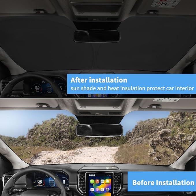 Windshield Sun Shade for Ford Range Window Sunshade for Ranger XL, XLT, Lariat 2019-2025 2026 Accessories Sunshade Windshield Cover Front Window Shade Sun Visor Foldable Blocks UV Rays Keep Car Cool
