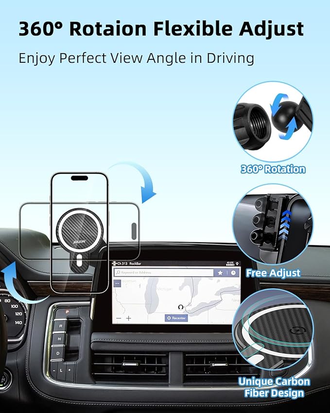 PZK Car Phone Mount for 2021-2024 Chevy Chevrolet Tahoe/Suburban/GMC Yukon/GMC Yuhon XL LT/Z71/RST/High Country Accessories 10.2-inch Screen Magnetic 15W Fast Wireless Charger Car Phone Holder