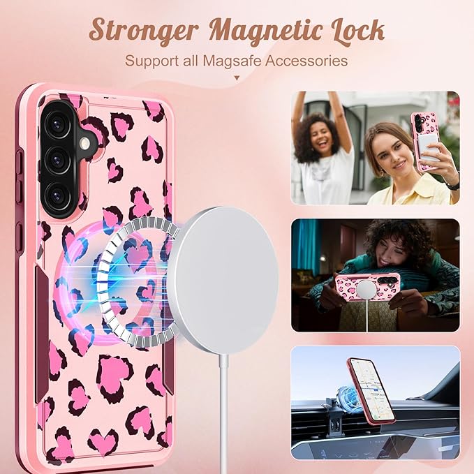 for Samsung Galaxy A36 5G Phone Case - Compatible with MagSafe Women Girls Cute Magnetic Protective Cover Fun Unique Girly Leopard Heavy Duty Shockproof Design for Samsung A36 5G Cases 6.7"