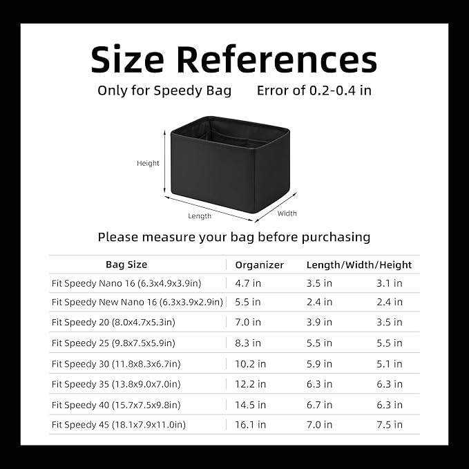 DGAZ Silk Purse Organizer Insert Fits LV Speedy 16/20/25/30/35/45 bags，Silky Smooth Bag Organizer，Luxury Handbag & Tote Shaper（Black，SP20）