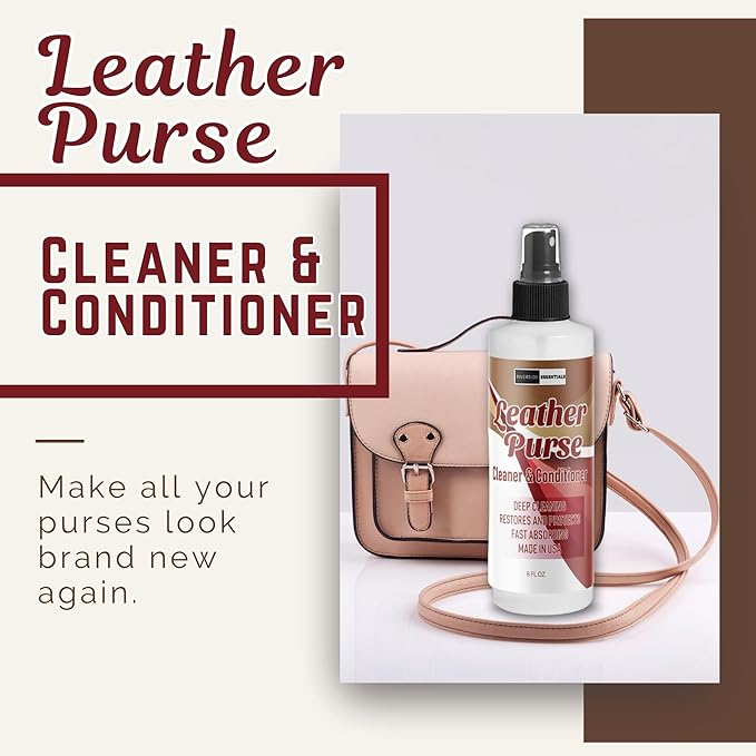 8oz Leather Purse Cleaner & Conditioner – 3-in-1 Spray for Handbags, Designer Bags & Luxury Purses – Deodorizes, Cleans, Conditions & Restores Leather – Safe on Finishes