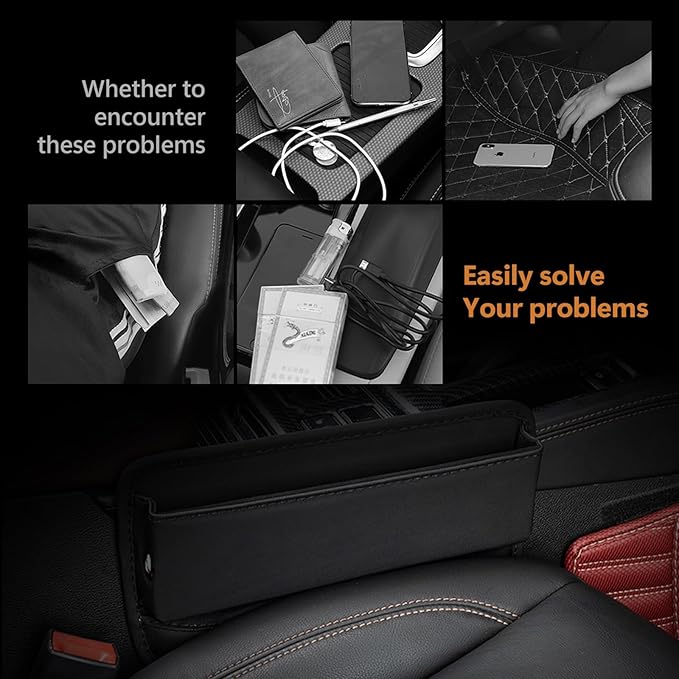 Pack-1 Car Seat Storage Box, Leather Car Side Seat Storage Box, Car Seat Gap Filler Organizer, Universal for Most Cars, Trucks, Vans (Black)