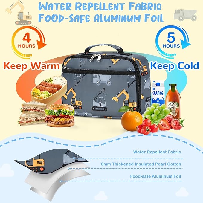 CAMTOP Lunch Box Kids Boys Insulated Lunch Cooler Bag Reusable Lunch Tote Kit for School Travel