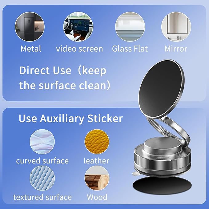 Suction Cup Phone Mount Pro - Vacuum Magnetic Phone Holder for Car, 180° Adjustable Angle, Non-Slip Dashboard/Windshield Car Phone Holder, Bonus Toroidal Metal.