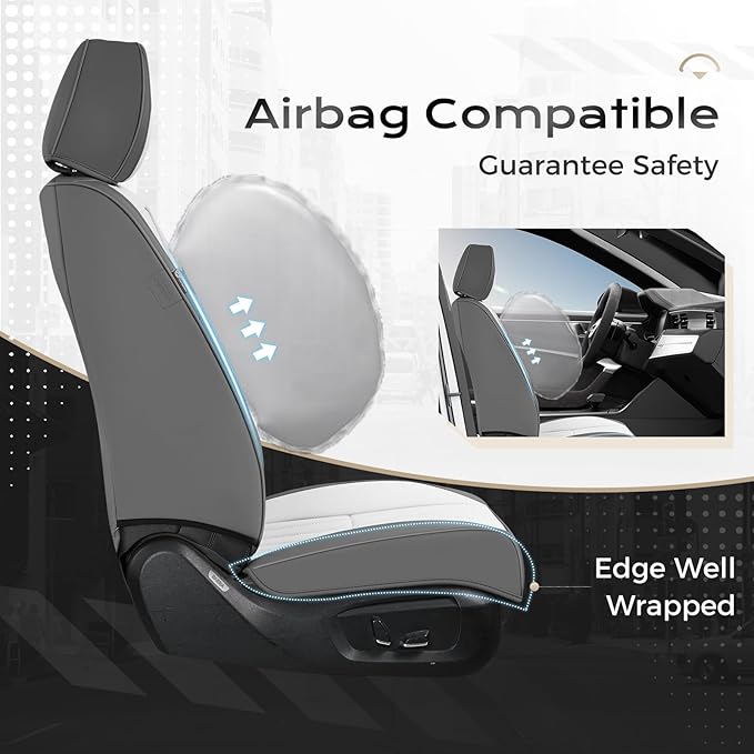 Coverado Car Seat Covers Front Seats, Seat Covers for Cars, Car Seat Protector, 2-Pack Car Seat Cushion Nappa Leather, Waterproof Seat Covers Carseat Cover Universal Fit for Most Cars(Gray&White)