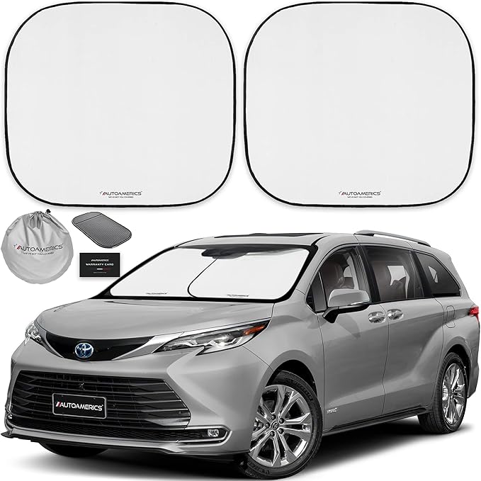 Autoamerics Windshield Sun Shade 2-Piece Foldable Car Front Window Sunshade for Full Size SUV Truck Tesla - Auto Sun Blocker Visor Protector Blocks Max UV Rays and Keeps Your Vehicle Cool - Large Fit