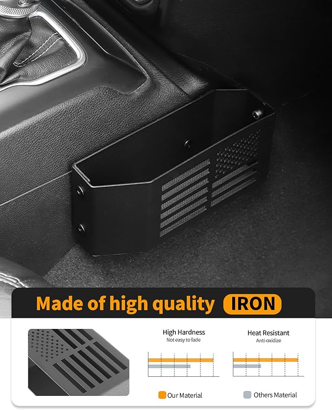 Hoolcar Metal Gear Shift Center Console Organizer Storage Box for 2018-2024 Jeep Wrangler JL JLU Gladiator JT & Rubicon Sahara 4XE Storage Box Tray, Flag Style