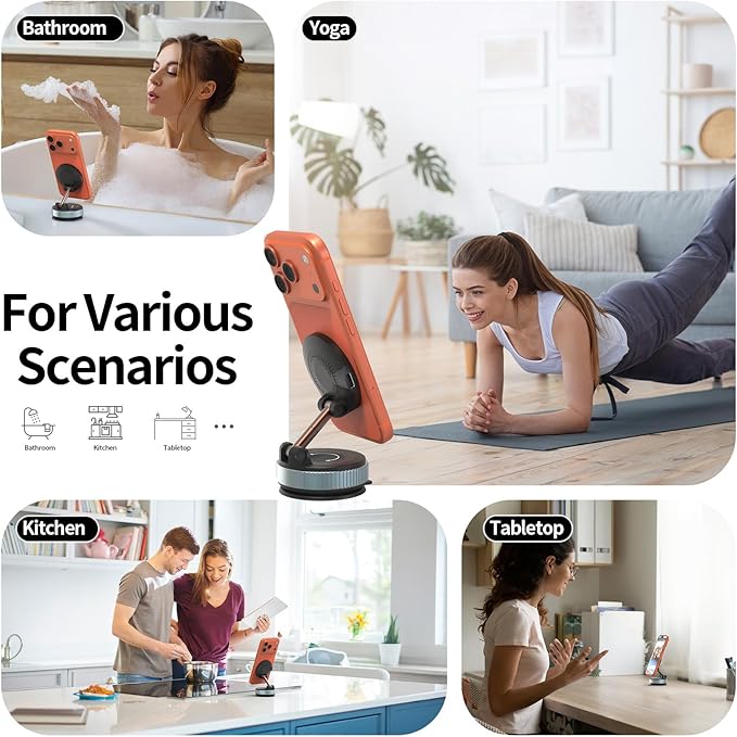 Wireless Car Charger - 15W Fast Wireless Charging Car Mount, 360° Adjustable Vacuum Magnetic Suction Phone Holders for Car, Magnetic Phone Holder for iPhone 17 16 15 14 13 12