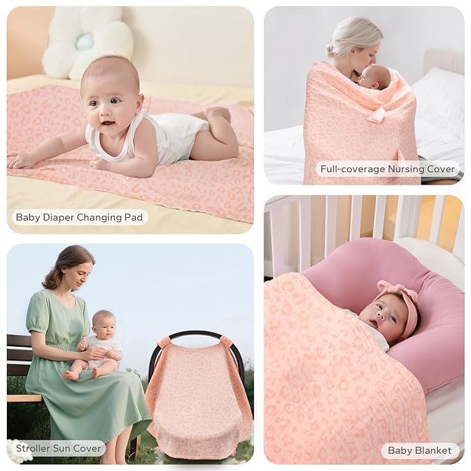 SERAPHY 2-in-1 Muslin Baby Car Seat Cover & Nursing Cover, Soft Lightweight Breastfeeding Cover for Boys and Girls,Breathable Canopy for Infant Carseat & Stroller for Summer—Love