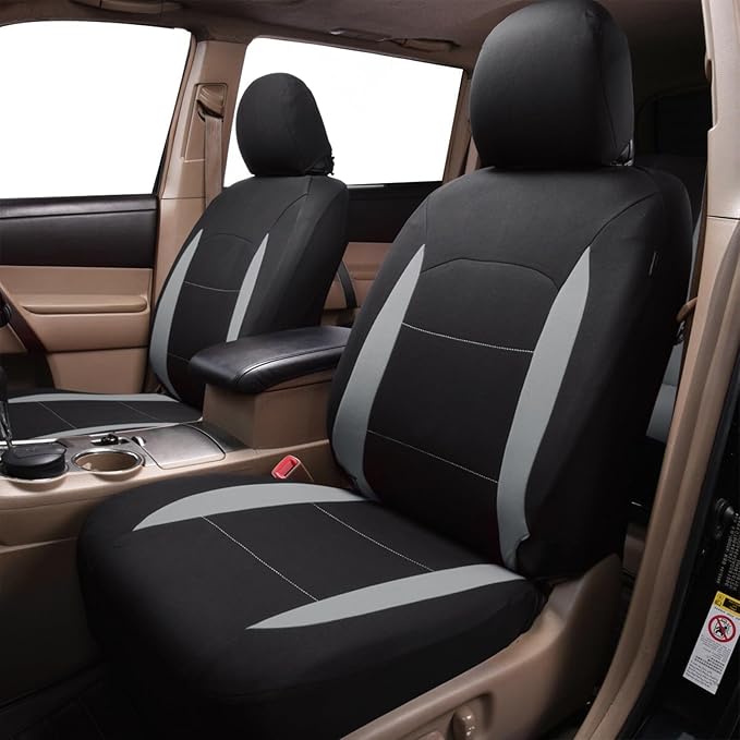 Flying Banner Car Seat Covers Front Seats Rear Bench Polyester car seat Protectors Easy installations Rear Bench Split Classic Man Lady Truck (Full Set - Low Back - Combo Pack, Black Gray)