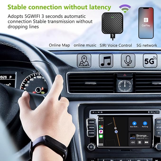 Wireless CarPlay Adapter for Apple iPhone, Android Auto Wireless Adapter for Samsung Galaxy/Motorola, 2025 Upgrade Plug & Play Fast Connection Car Play (Black)