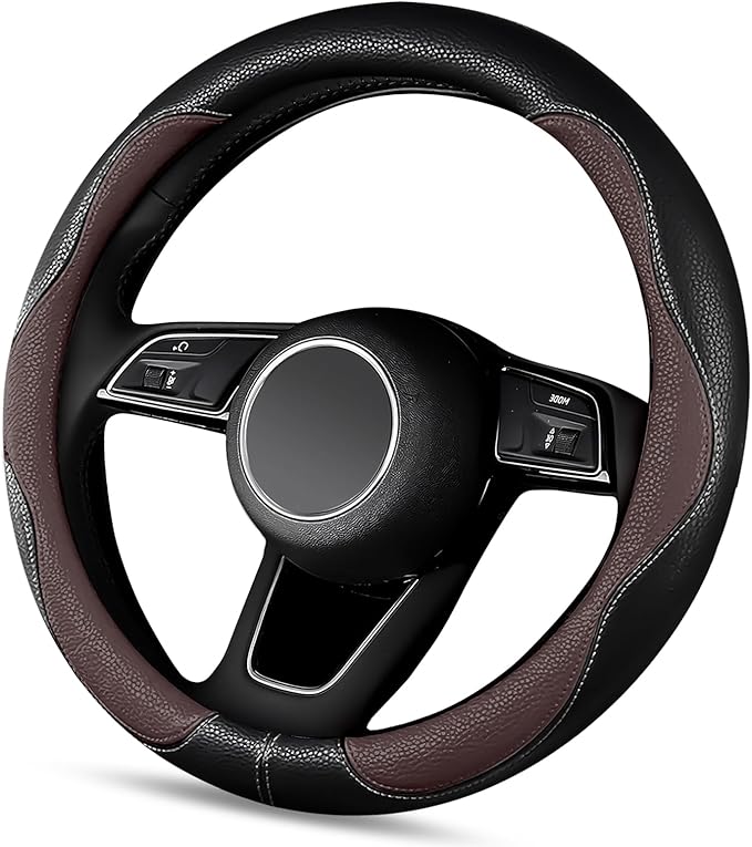 SuperKaKa Brown Car Steering Wheel Cover 2025, Universal Auto PU Cute Breathable Slip-Proof Comfort Imitation Leather Protector Cars Interior Accessories for Women Men Fit Most Vehicle