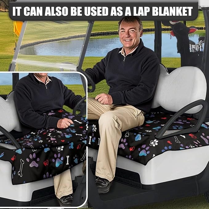 Biyejit Golf Cart Seat Covers with 4 Pockets Golf Cart Seat Towel Blanket Fits 2-Seat Golf Carts, Golf Cart Accessories