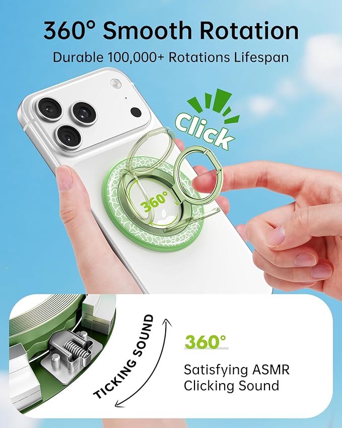 SYNCWIRE Magnetic Phone Ring Holder for MagSafe - Phone Grip Stand with 360° Rotation Finger Ring Kickstand Compatible with iPhone 17 16 15 14 13 12 Pro Max MagSafe Accessories,Honeydew Green