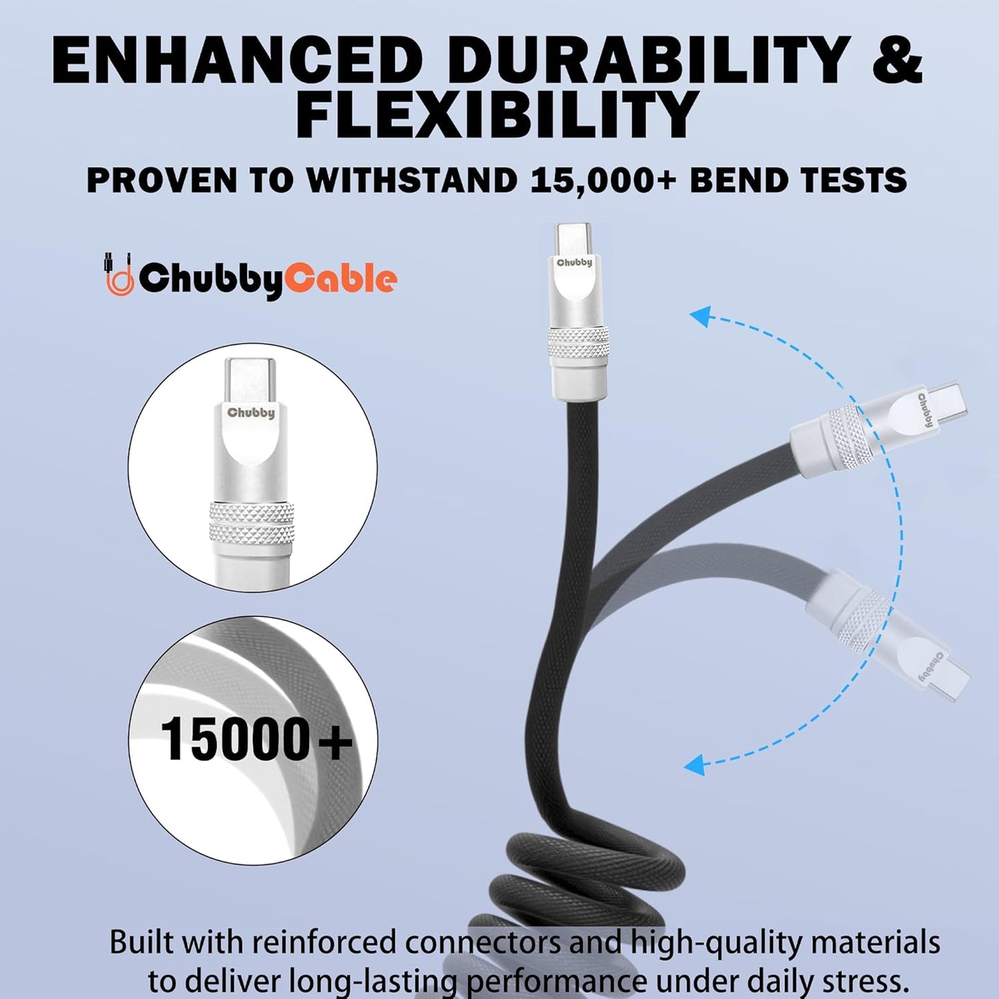 chubbycable Curly Chubby - Retractable Fast Charging Cable 240W Coiled Charger Cord for Car Durable USB-C Cable for Phones, Tablets and More, Green, Type-C to Type-C, 1.3FT-2.3FT
