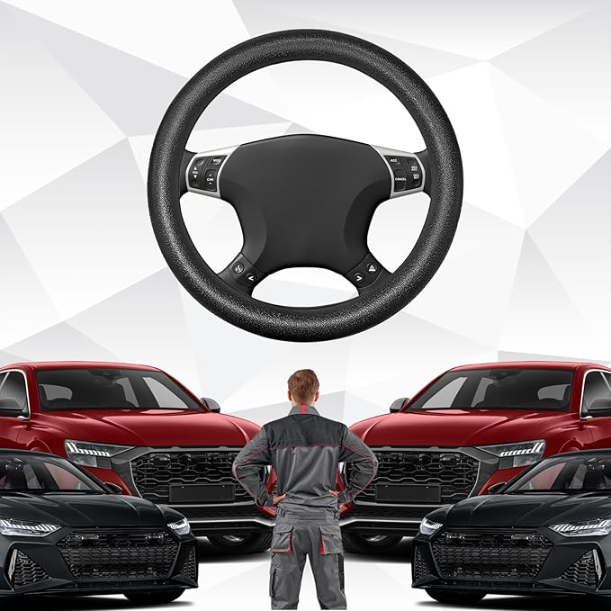 Car Steering Wheel Cover, Silicone Non-Slip Steering Wheel Protector, 13/14/15/16 inch Ultra Thin Steering Wheel Protective Covers for Women Men, Universal Vehicle Accessories (Black)