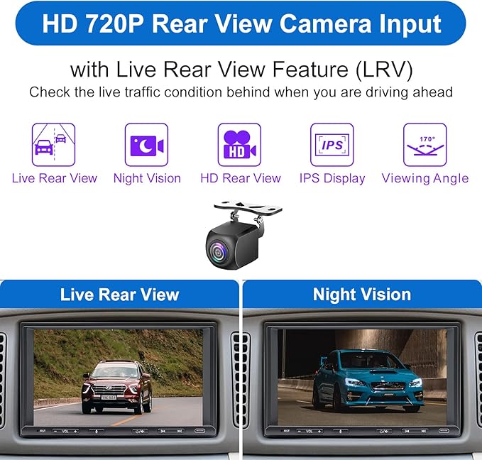 Double Din Car Stereo Radio Wireless CarPlay Wireless Android Auto, 7in Touchscreen Car Audio Receiver with Bluetooth,Rearview Camera,AM/FM, GPS Navigation,Mirror Link,Subwoofer,USB/AUX/SWC