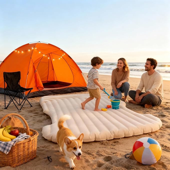 ZKOO Car Air Mattress 4 Inch, SUV Truck Camping Air Mattresses, Quick Inflation Chamber Portable Driving Trip Air Bed Soft Flocked Top for Camping, Colchon Inflable, with Storage Bag (Khaki)