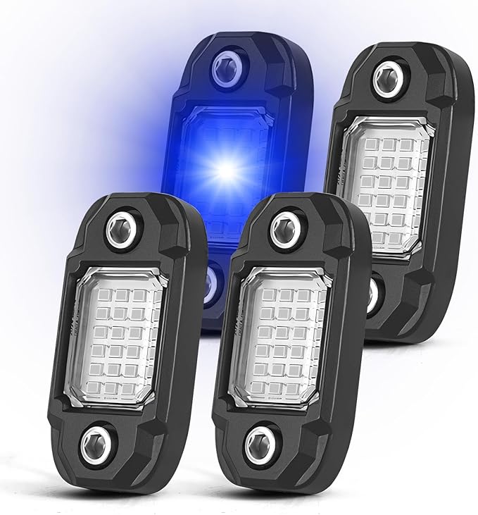 4 Pods Blue Rock Light LED Waterproof Neon Trail Rig Lamp Underglow Lights for Car Truck Motorcycle SUV ATV UTV (Blue)