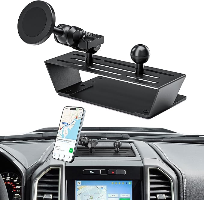 Surfcabin Magnetic Dash Phone Holder for F150, No Punching Required Phone Mount Compatible with 2015-2020 F150 2017-2022 F250 F350, Full Metal Cellphone Mounting Bracket for Most CellPhones