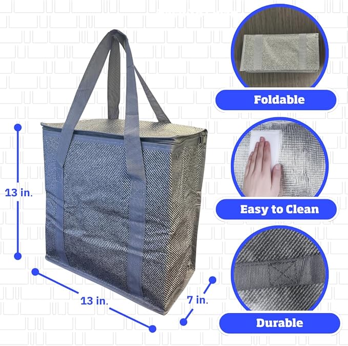 DURASACK Medium Insulated Food Delivery Bag – 13"x7"x13" Reusable Thermal Tote for Hot & Cold Meals – Portable, Foldable Meal Carrier for Takeout, Grocery, and Personal Use