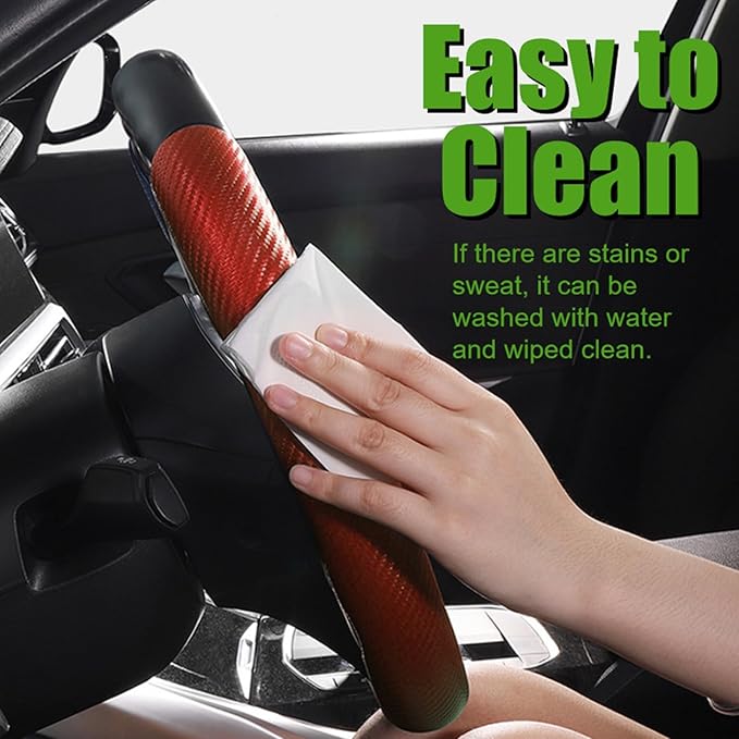 WSSROGY 3 Pack Anti-Skid Segmented Carbon Fiber Car Steering Wheel Cover Protector Universal for Most Car Wheel (Red)
