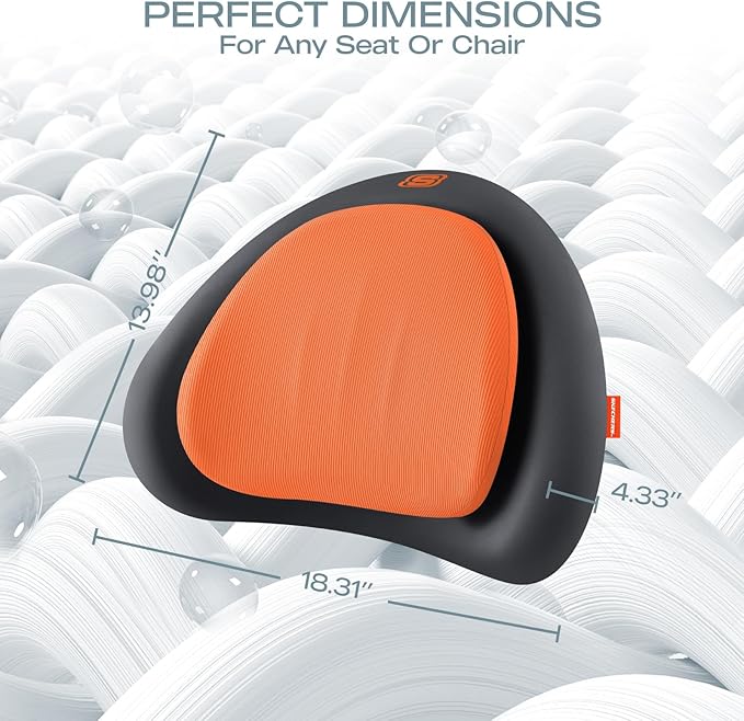 Skechers Lumbar Pillow Premium Memory Foam, Double-Layer-Office Chair Cushion for Tailbone Pain Relief,Butt Pillow for Office Chair,Car seat Cushion,Long Sitting Office Workers,and Car Drivers,Orange