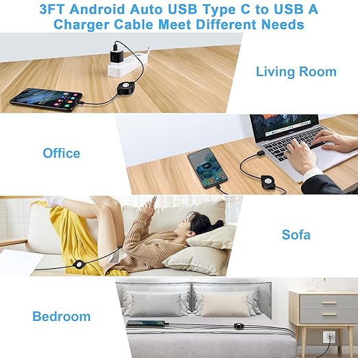 3Pack Car Carplay Cable Fast Charging 3.3FT Retractable USB Type C Android Charger Cord for iPhone 17 16 15,Samsung Galaxy A17/A16/A15/S26 Ultra/S25FE/S24/A35/Z Fold7/A54,Pixel 10Pro 9a,Moto Edge 2025