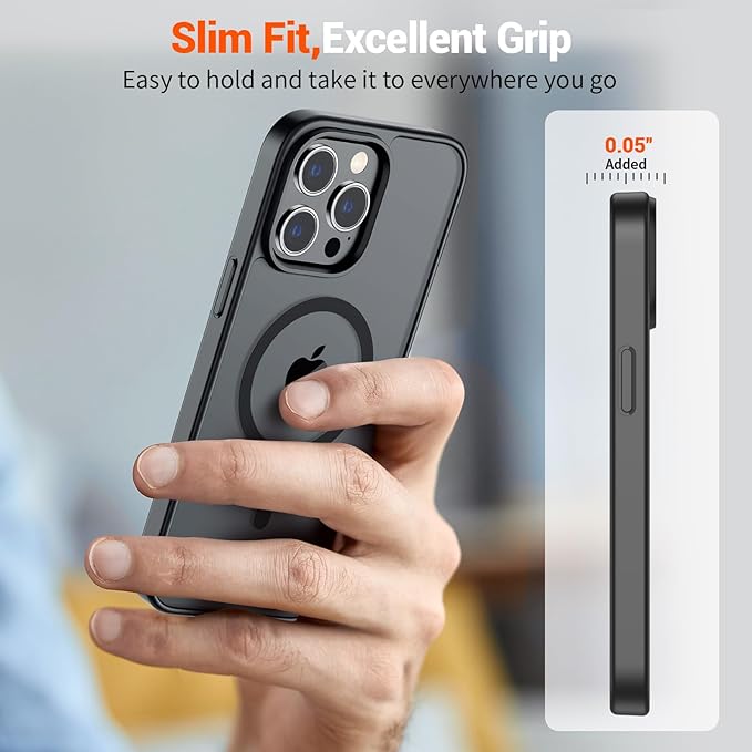 SUPFINE Magnetic for iPhone 13 Pro Max Case (Compatible with MagSafe) (Military Grade Drop Protection) Translucent Matte Shockproof Phone Cover,Black