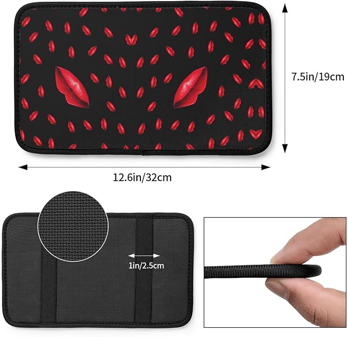 Car Armrest Cover Auto Center Console Pad Arm Rest Cushion Soft Car Accessories Universal for Most Vehicle (Bright Red Lips Pattern Design)