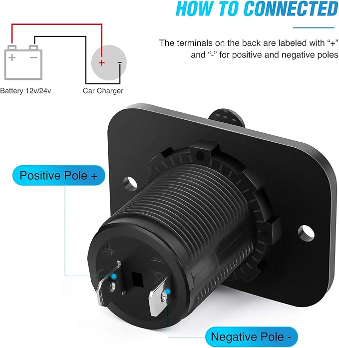 Nilight 2 Pack Car Cigarette Lighter Socket DC 12V Waterproof Power Outlet Adapter Replacement with Terminals Wires and Screws for Marine Boat Motorcycle, Boat, Car,Truck, RV, ATV