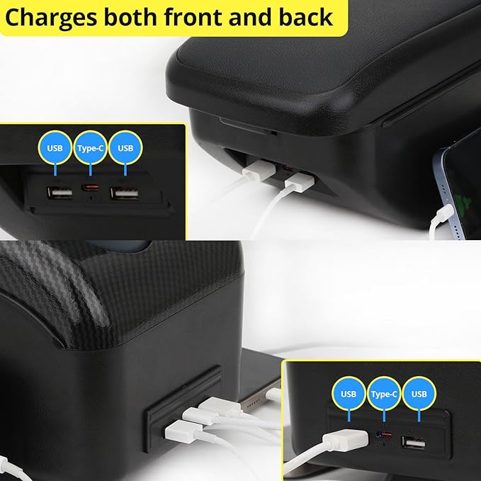 AULPHIKE Compatible with Nissan Note Armrest 2016-2018 Car Center Console Organizer Armrests Double Layer Storage with USB Ports（Black Style）