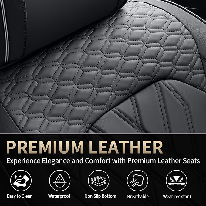FLORICH Leather Cars Seat Covers Full Set Waterproof Automotive Seat Covers Front and Rear 5 Seats Full Wrapping Edge Seat Protector Cushion Universal Fit for Most Car Truck SUV, Black