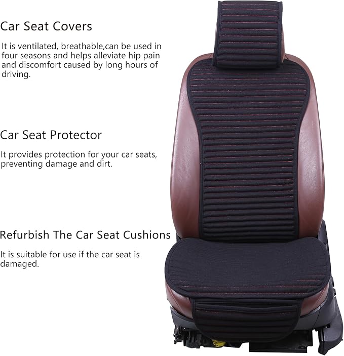 Suninbox Car Seat Covers,Cloth Cars Seat Covers,Universal Fabric Car Seat Covers,Front Seats Only Air Bag Compatible,Cooling Car Seat Protector,Buckwheat Hull Breathable Comfortable Ventilated,Black