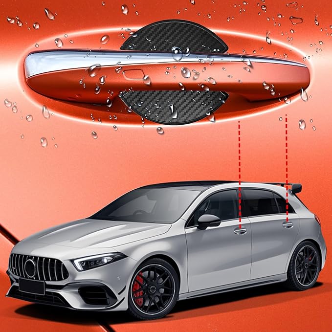 4PCS Carbon Fiber Car Door Handle Cup Scratch Protector, 3D TPU Vehicle Door Bowl Sticker, Automotive Door Handle Cup Paint Protective Film Cover Guard Pad, Universal Car Exterior Accessories